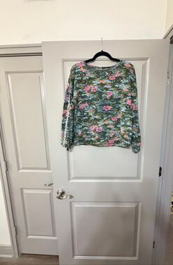Billy T Womens Size XL Floral Camo Printed Long Sleeve Slub Knit Pullover Top